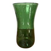 Green blown glass vase with a bubble design