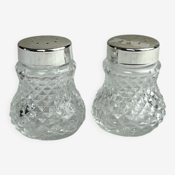 Very small glass salt shaker and pepper shaker vintage BMF