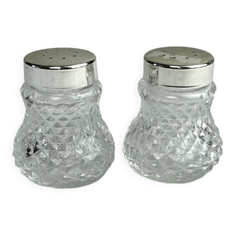 Very small glass salt shaker and pepper shaker vintage BMF
