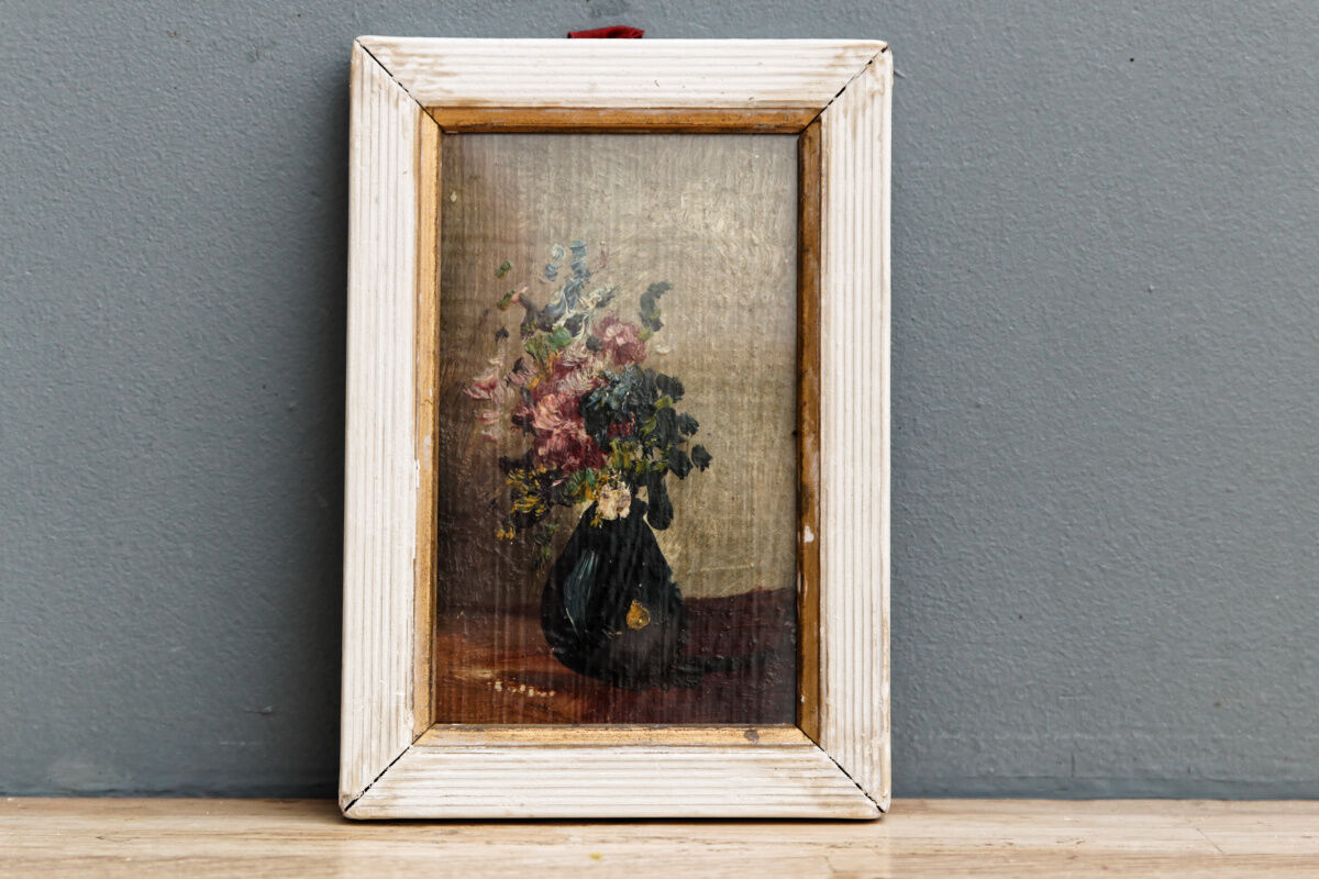 Oil on miniature panel - bouquet of flowers