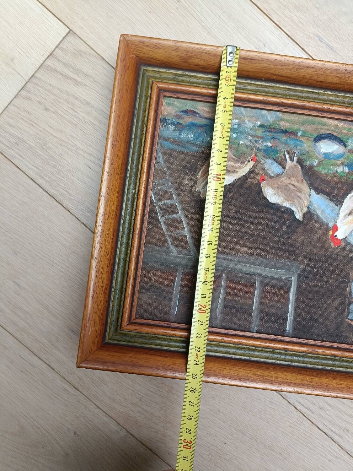 Painting, farmyard painting, hens signed