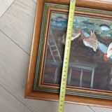 Painting, farmyard painting, hens signed