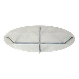 Large vintage oval glass and chrome coffee table, 1970s
