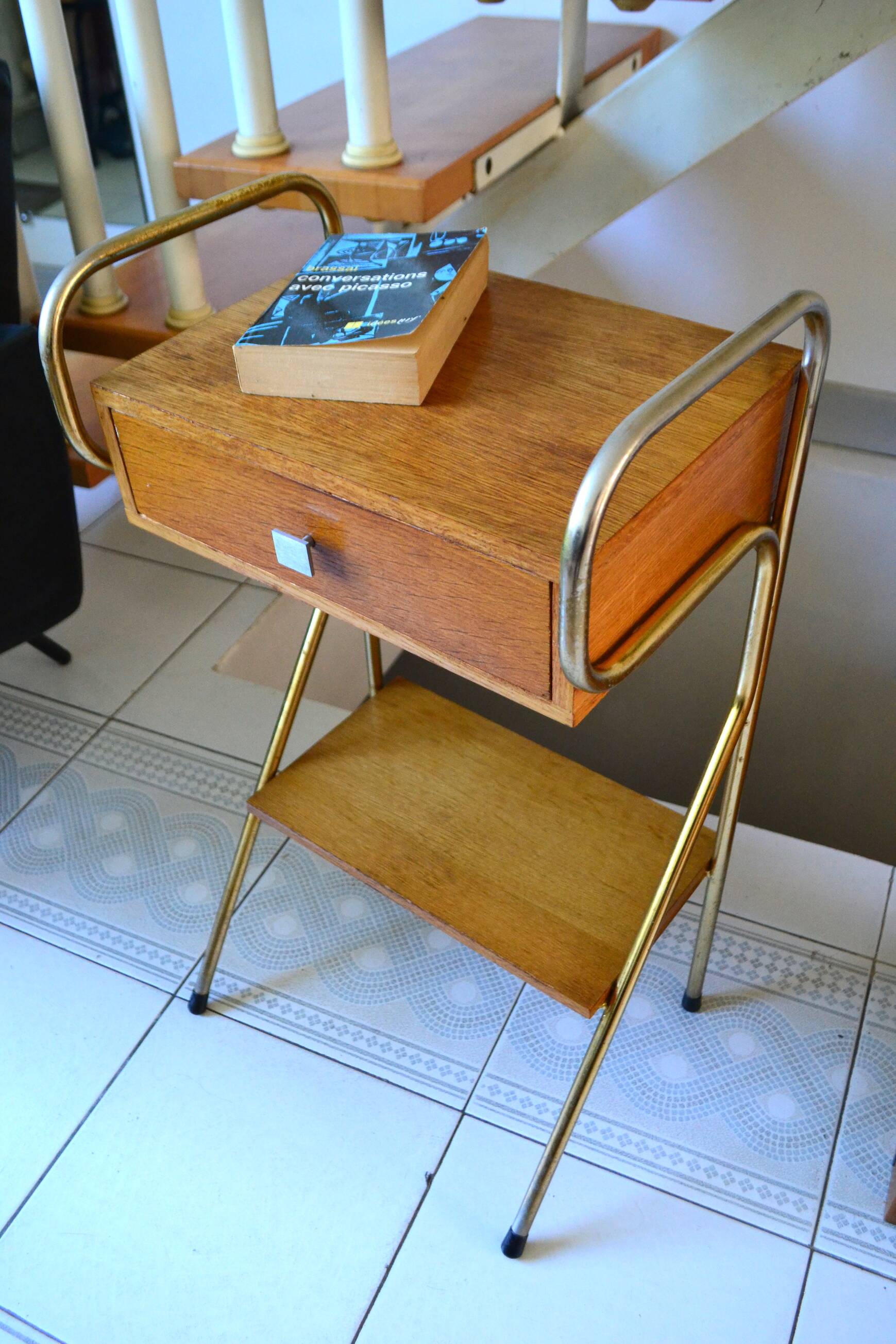 Bedside table in the style of Jacques Hitier, 1960s.