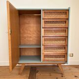 Oak and rattan wardrobe / chest of drawers