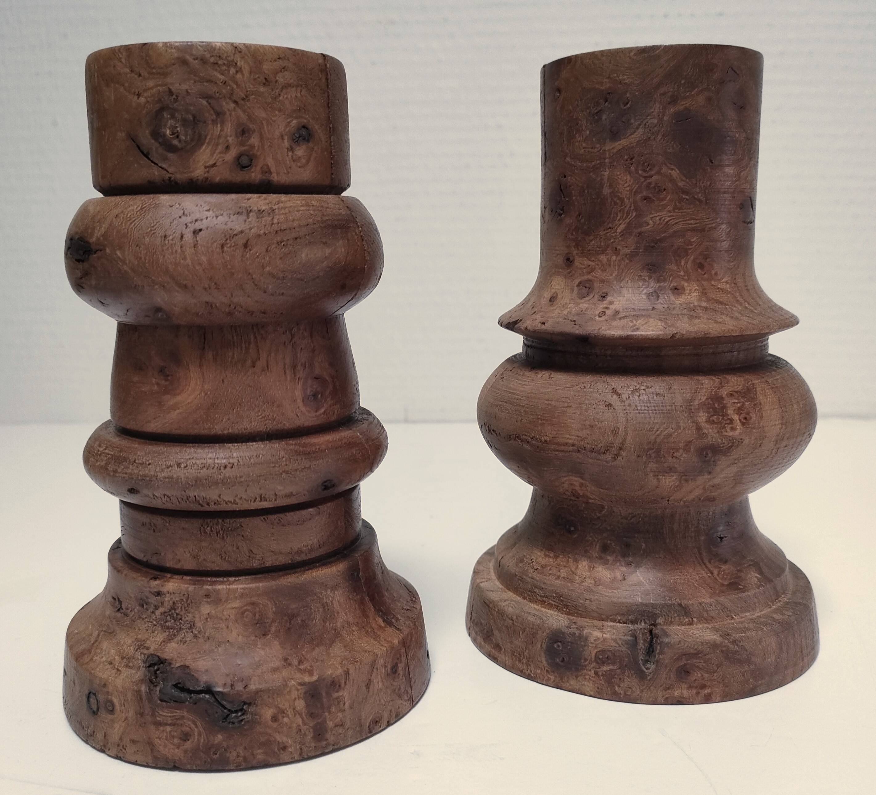 Two vintage turned wood pen and pencil pots