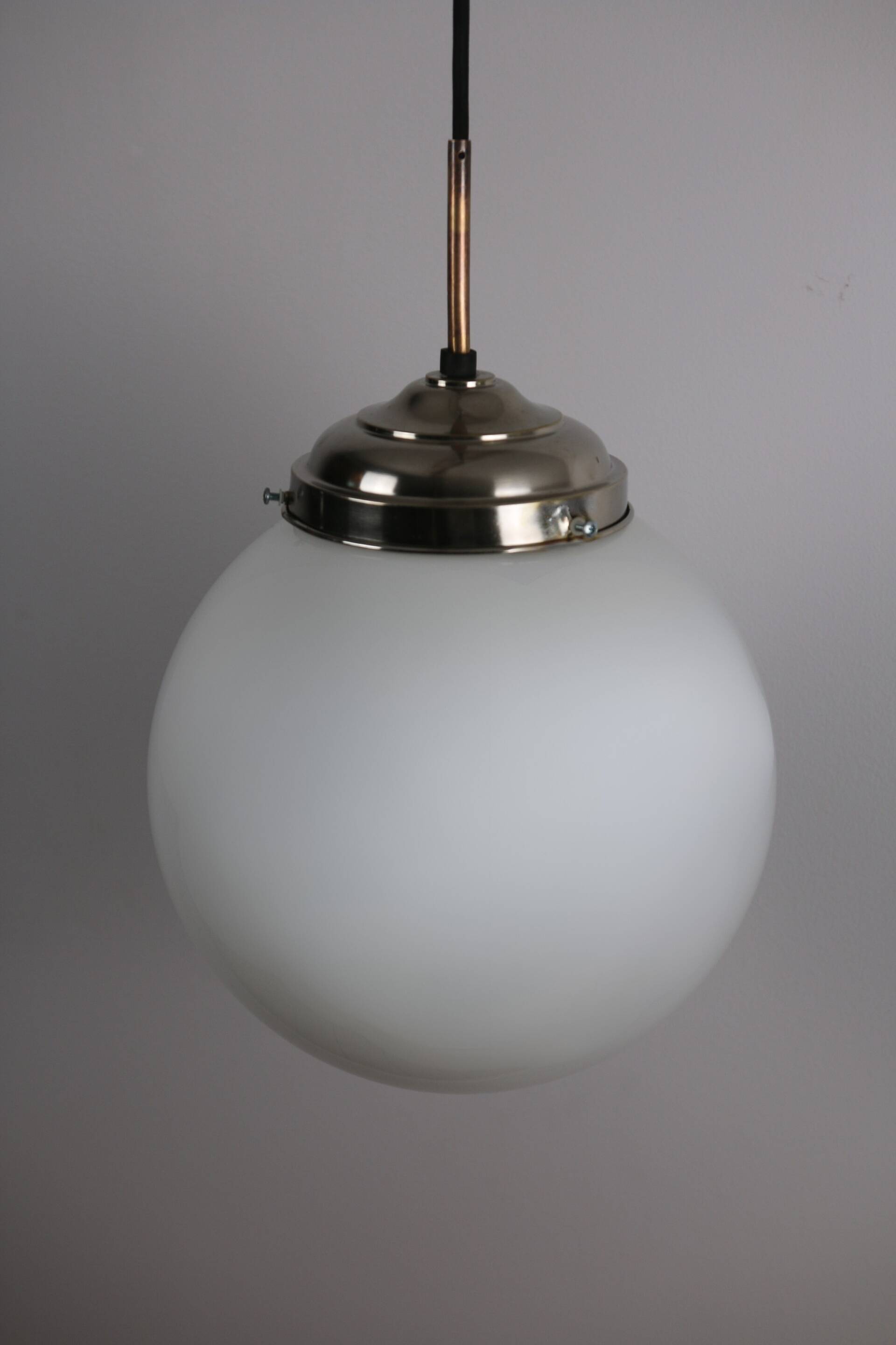 Vintage chrome opaline pendant light, 1970s-80s