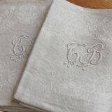 8 antique napkins in monogrammed and damask white linen