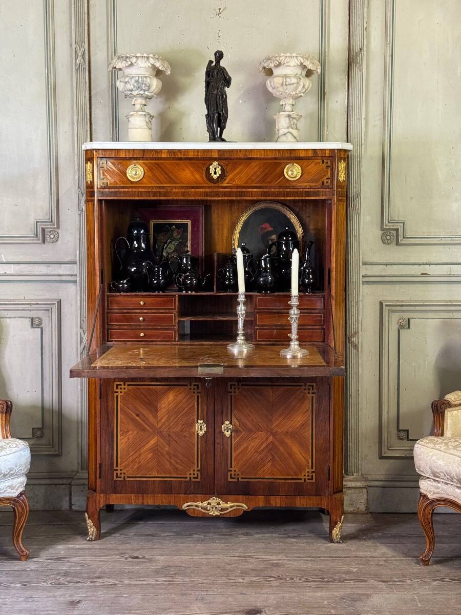 Louis XVI drop-leaf secretary in rosewood and violet wood veneer, 18th century