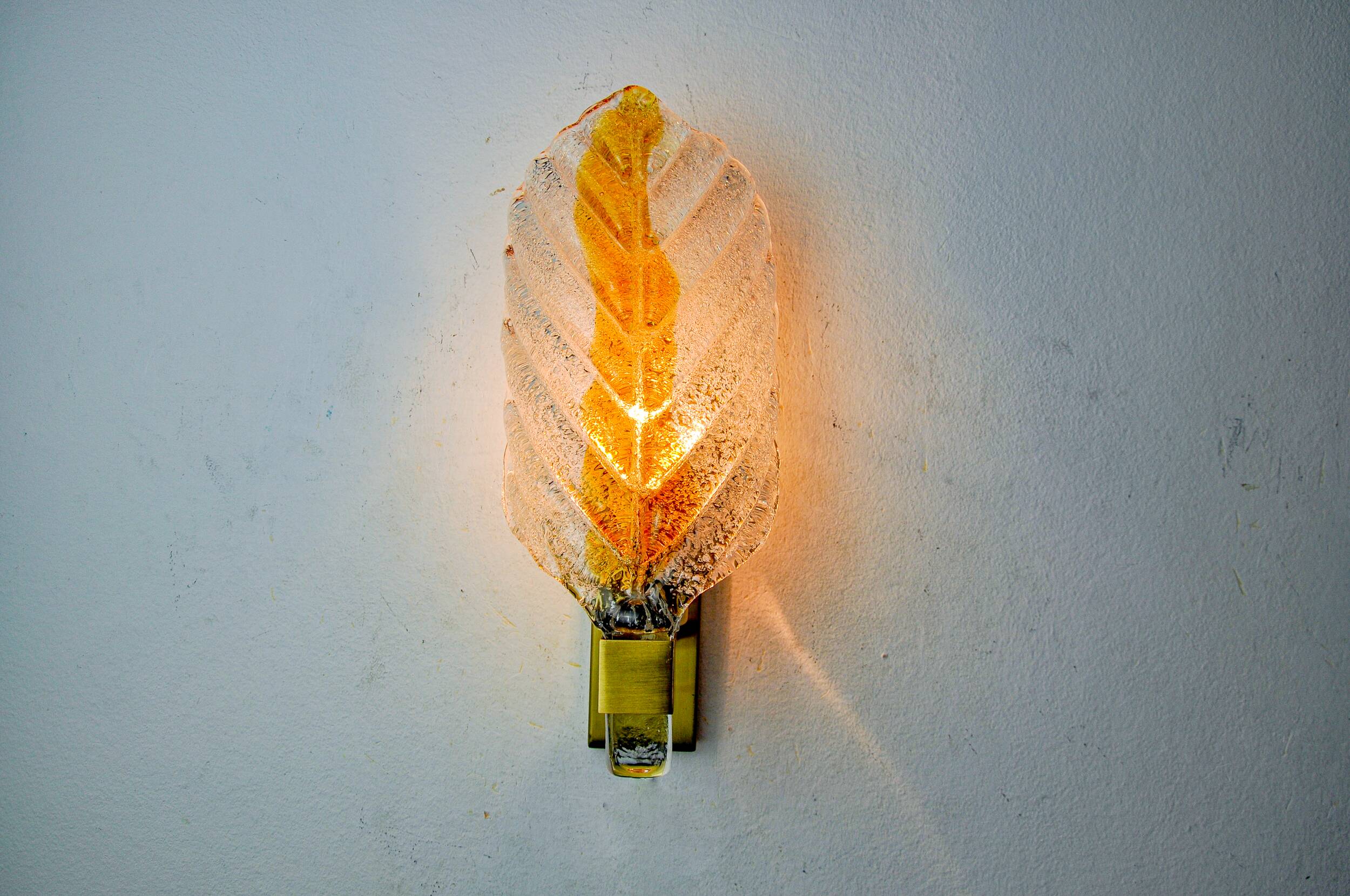 Recessed "leaf" wall light by Mazzega, orange frosted Murano glass, Italy, 1970