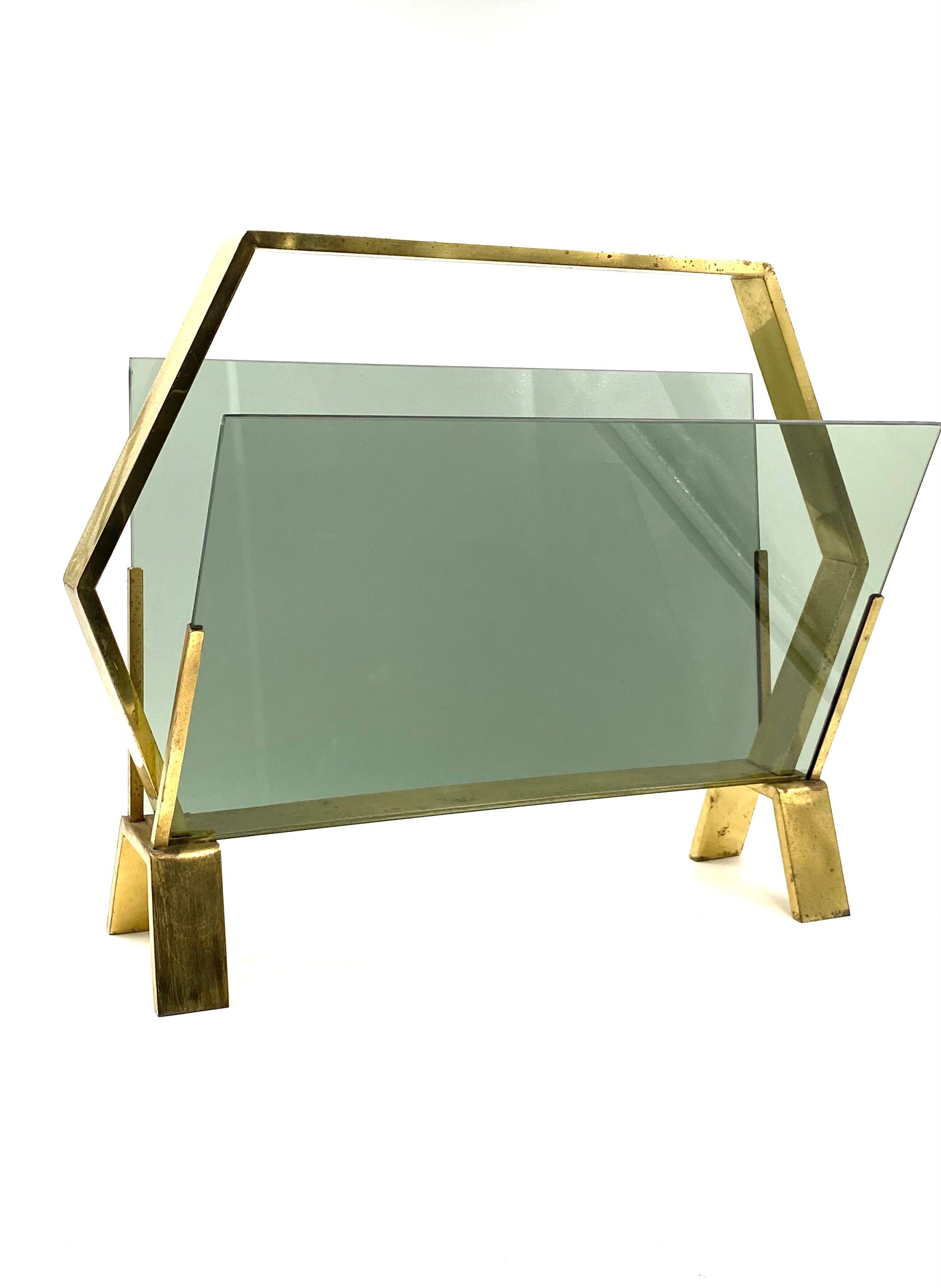 Modern brass magazine rack,  Italy 1970