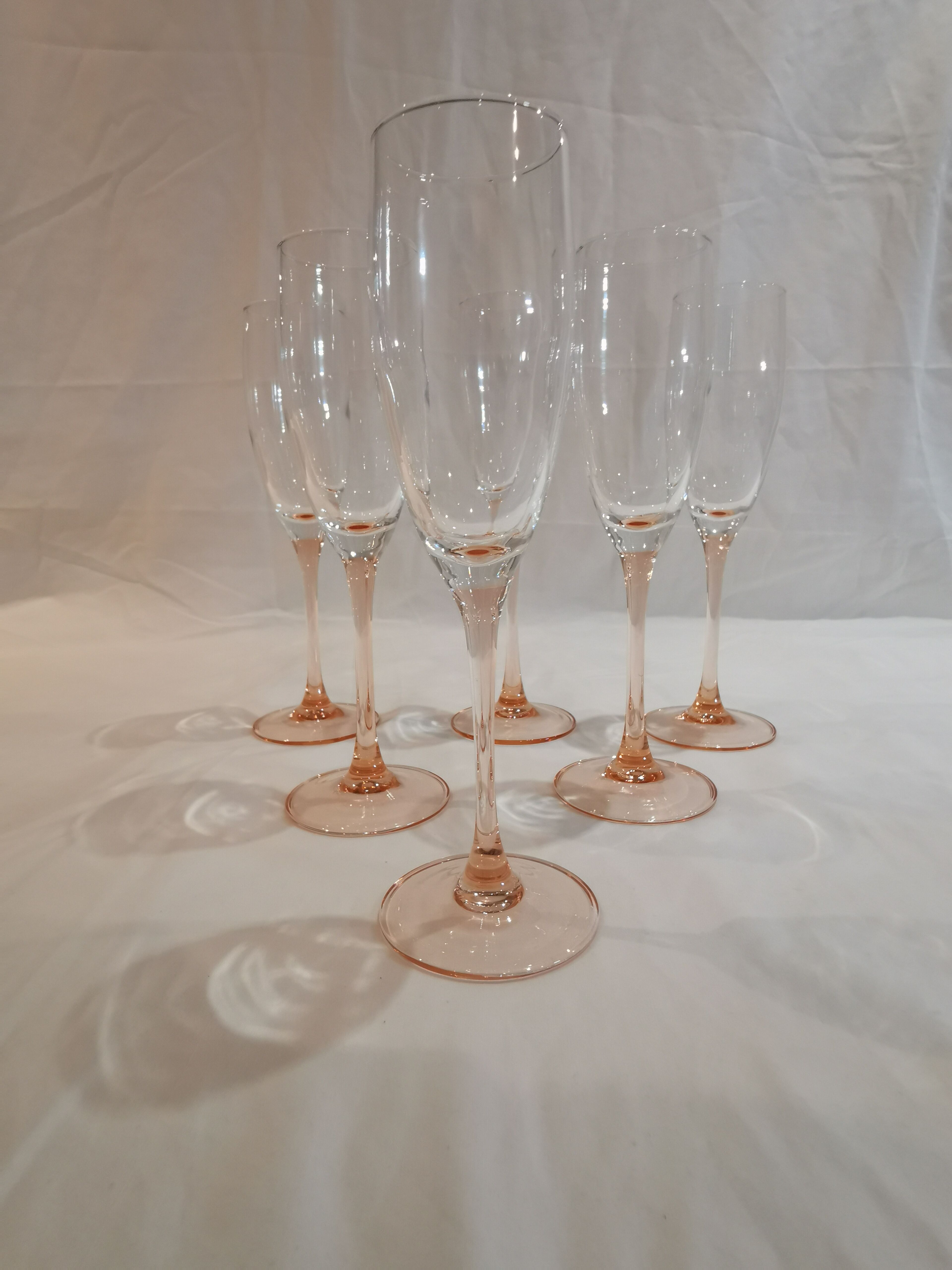 Champagne flutes pink feet LUMINARC year 70