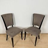 Art Deco Chairs in Black Lacquer & Grey Alcantara, France, 1930s, Set of 6