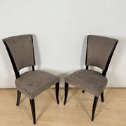 Art Deco Chairs in Black Lacquer & Grey Alcantara, France, 1930s, Set of 6