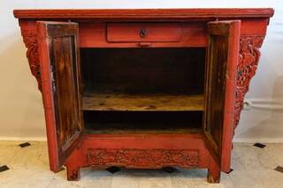 Antique Chinese red lacquer sideboard