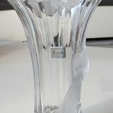 Vintage Multifaceted Crystal Vase, Frosted Draped Bow, col. Opaque white, Evita Crystal, Germany