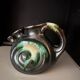 Ceramic with 3 Thulin spouts, black enamel, typical decoration in blue-green glaze, signed .20cmX16CM.