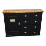 One-door workshop unit with eight black and gold drawers