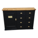 One-door workshop unit with eight black and gold drawers