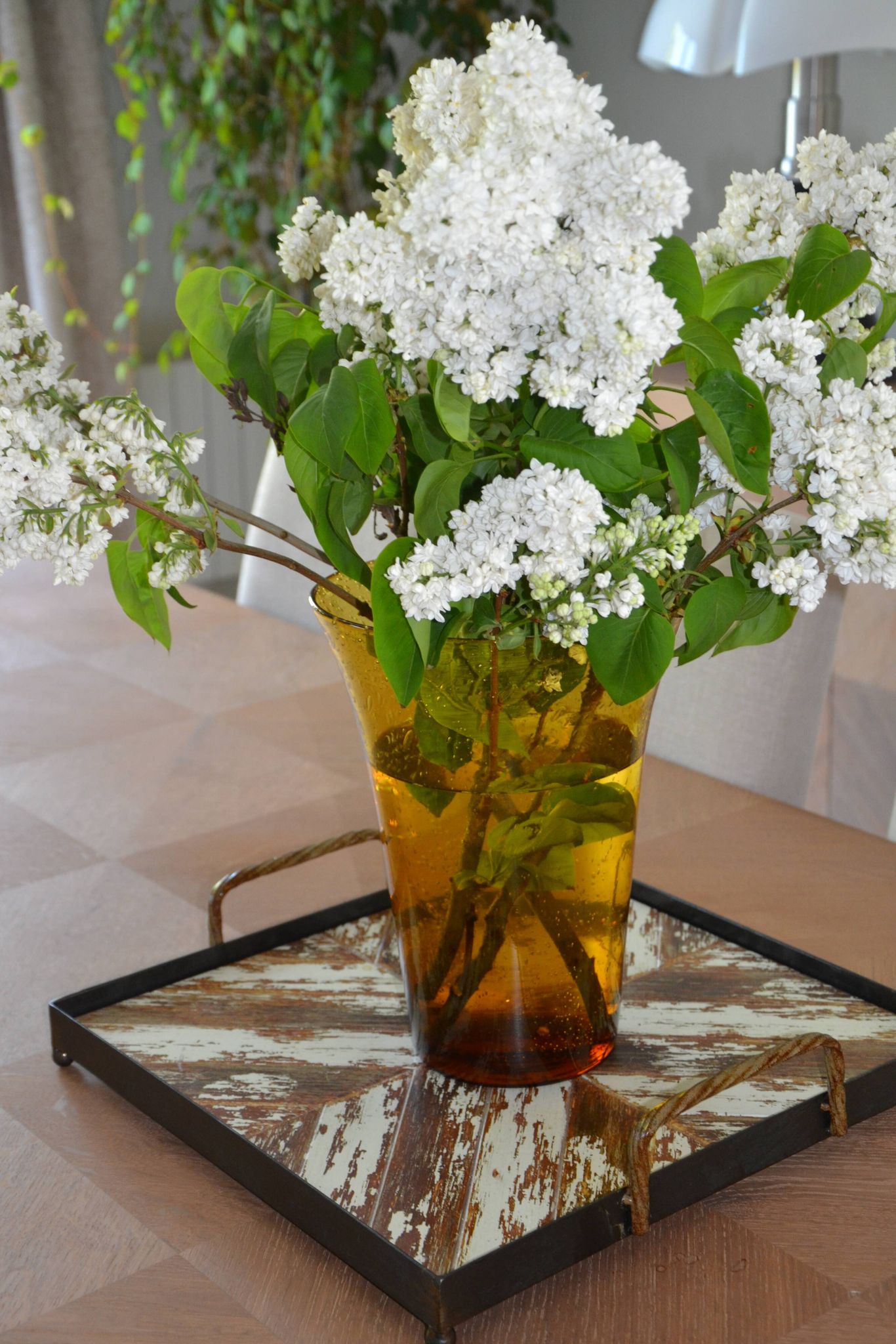 Large vase signed Biot in amber colour.