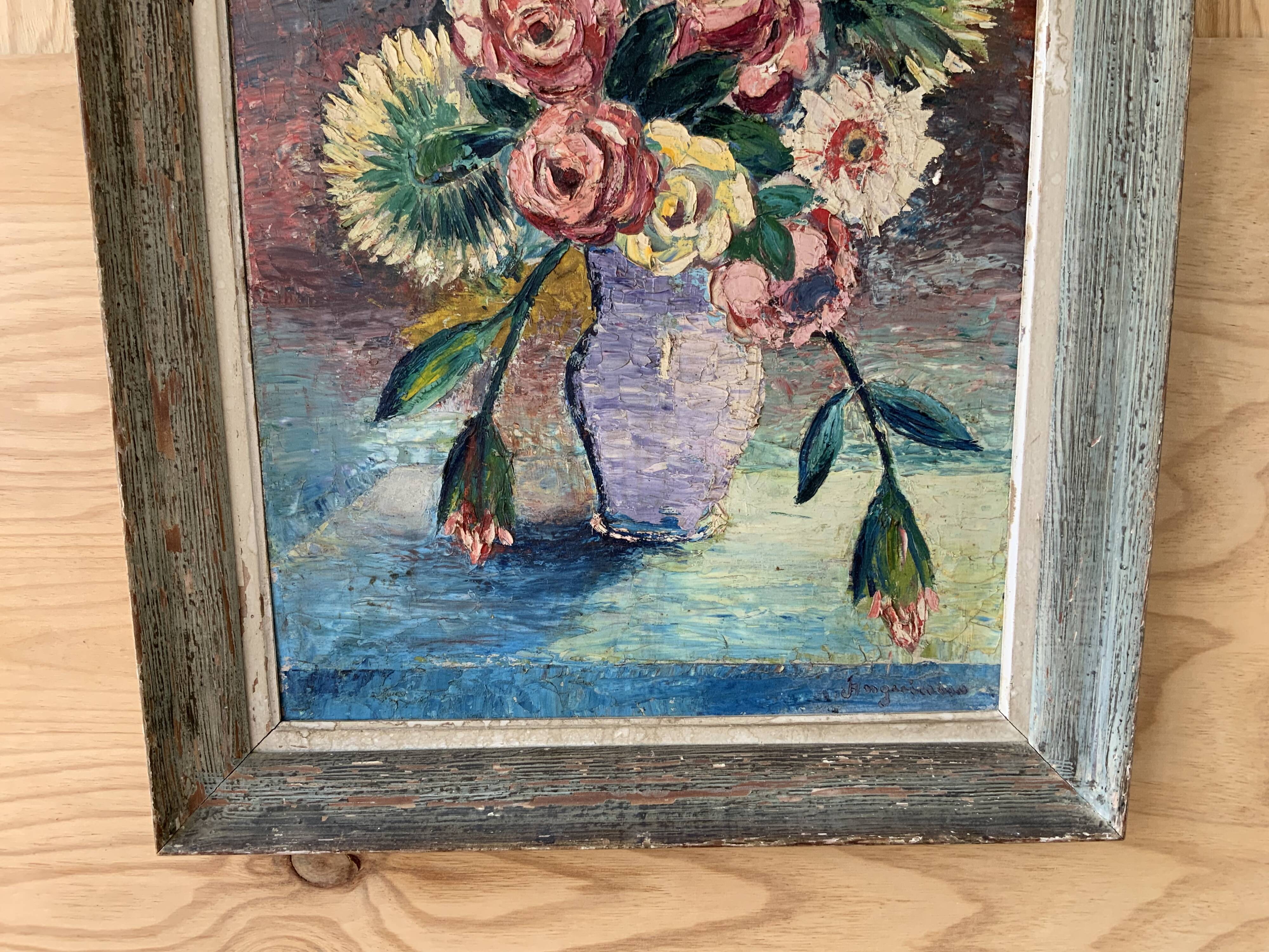 Painting old still life flowers