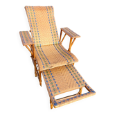 Adjustable Chaise Longue in Bamboo and Woven Rattan