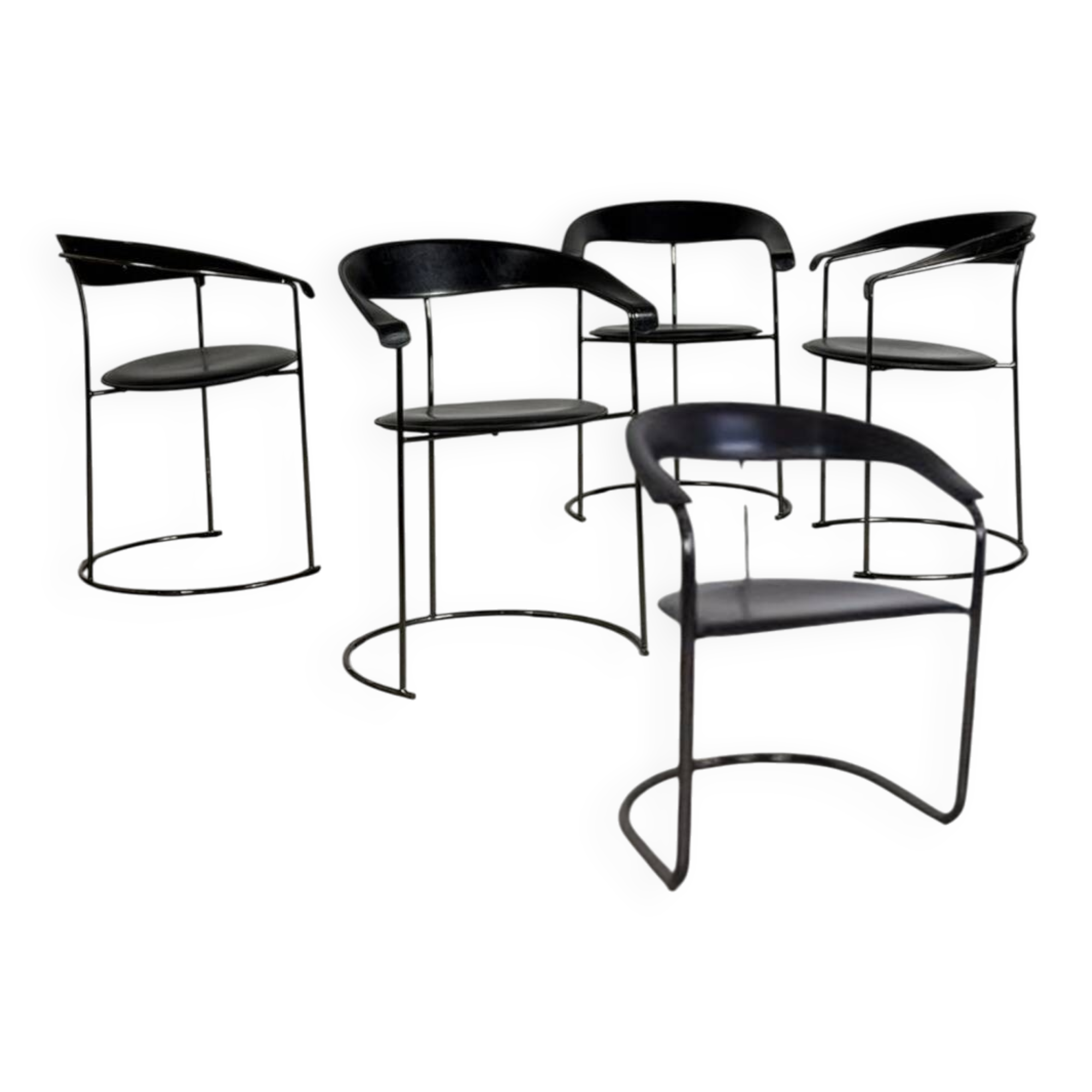 Set of 5 Leather Chairs, Canasta by Arrben Italy Vintage 1980