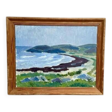 Original Swedish Oil on Panel – “Coastal Landscape” by Curt Rydell – Signed – Vintage & Framed – 33 × 40 cm (13" × 15.7")