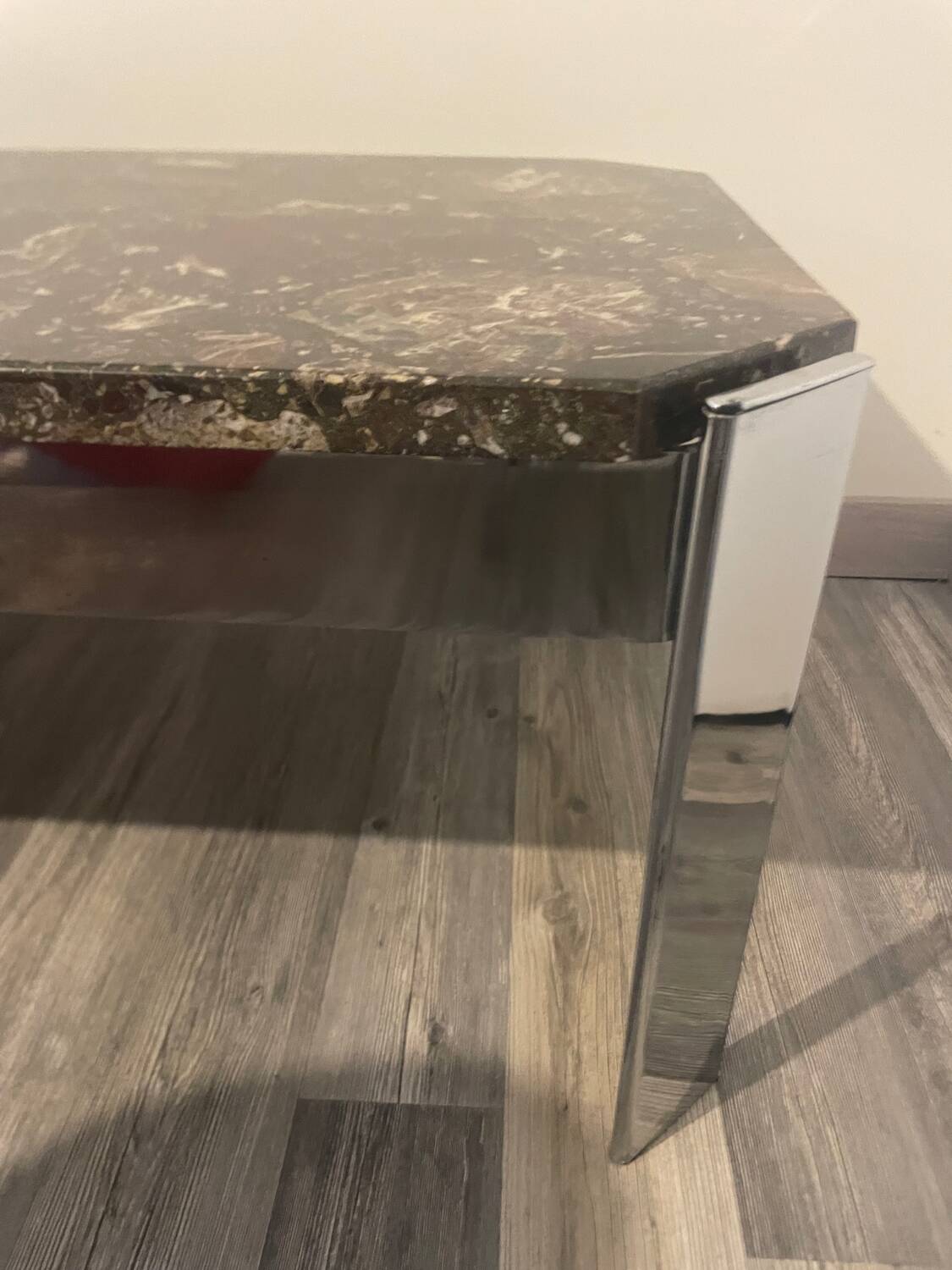 Table basse vintage roche bobois marbre pieds chromé circa 1970s