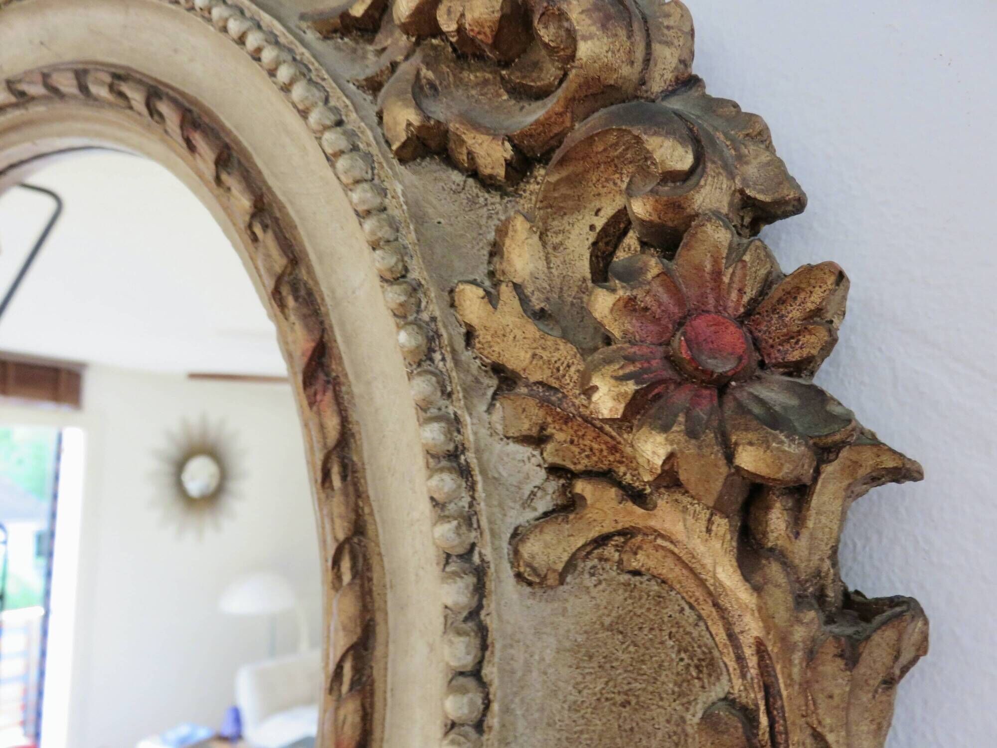 Large round wall mirror, baroque, floral pattern, rococo, 1970s