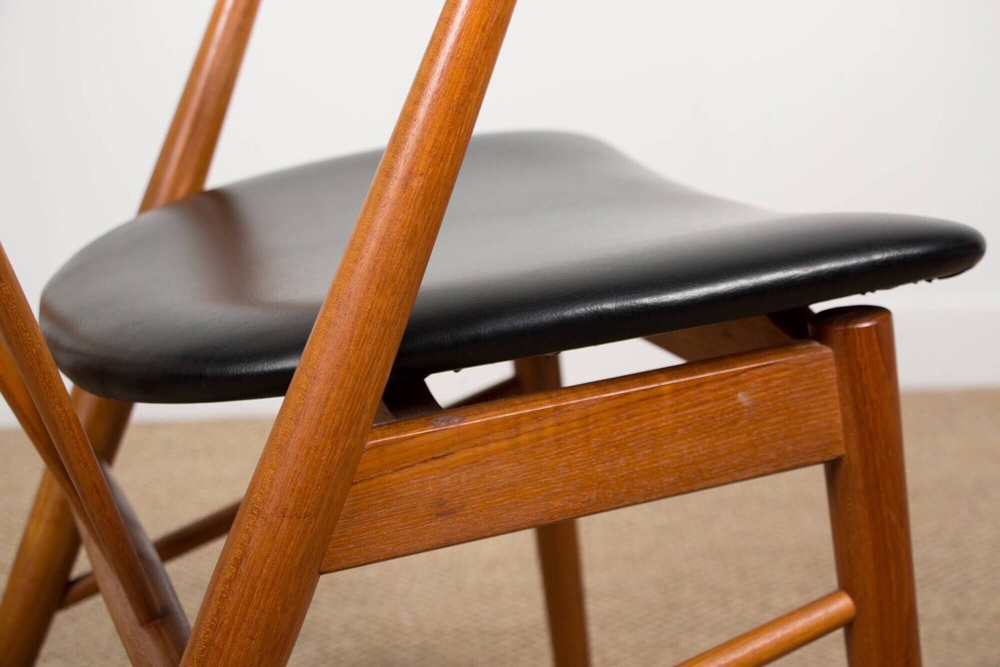 Danish armchairs in teak and skai by Helge Sibast for Sibast 1955.