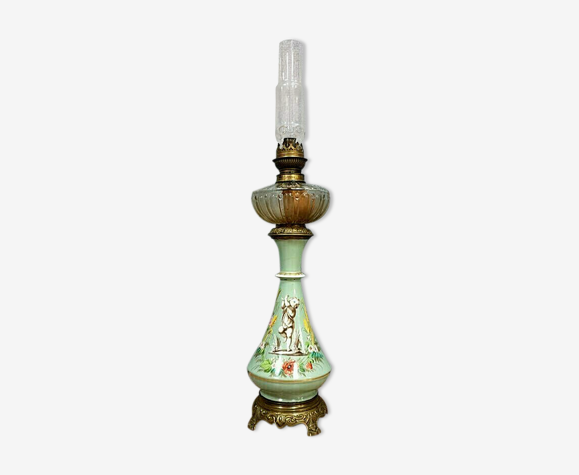 Lampe a pétrole époque napoléon iii en porcelaine céladon vers 1880