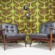 Pair of Scandinavian teak leather armchairs