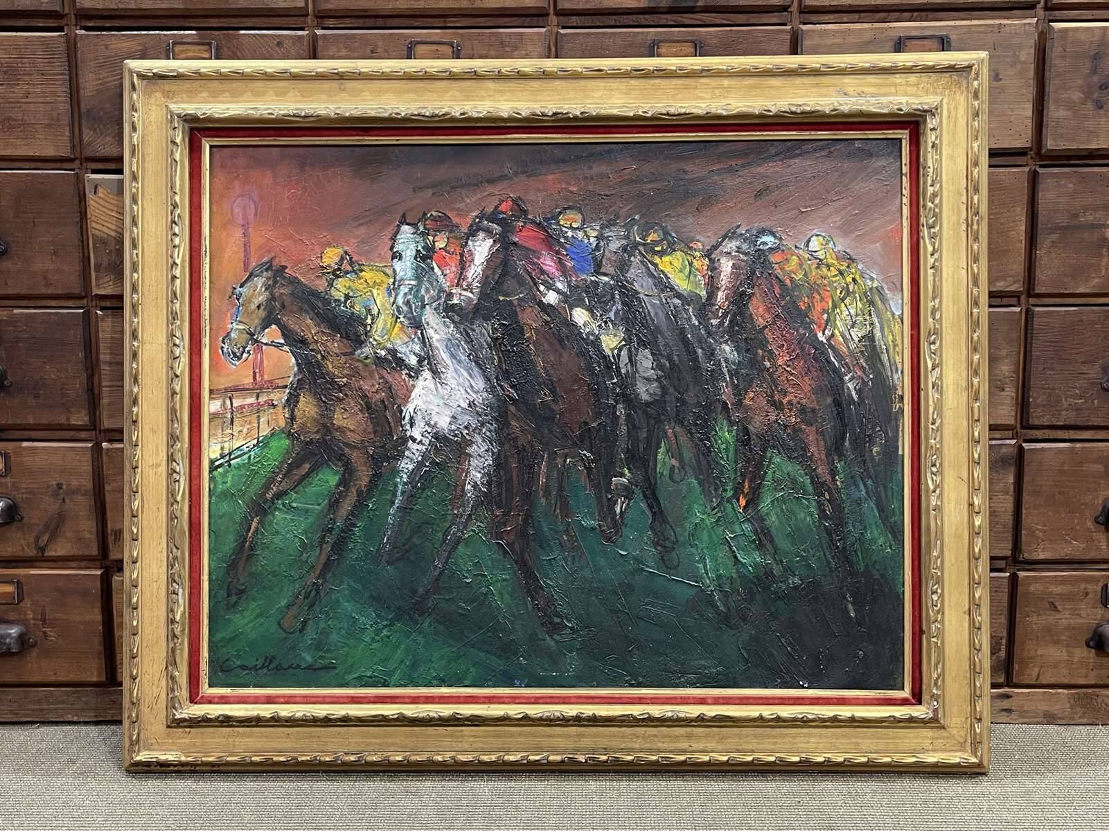 Oil on canvas by R. Caillaux (1904-1989) "Race Horses"