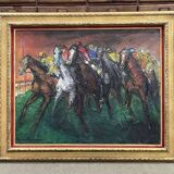 Oil on canvas by R. Caillaux (1904-1989) "Race Horses"