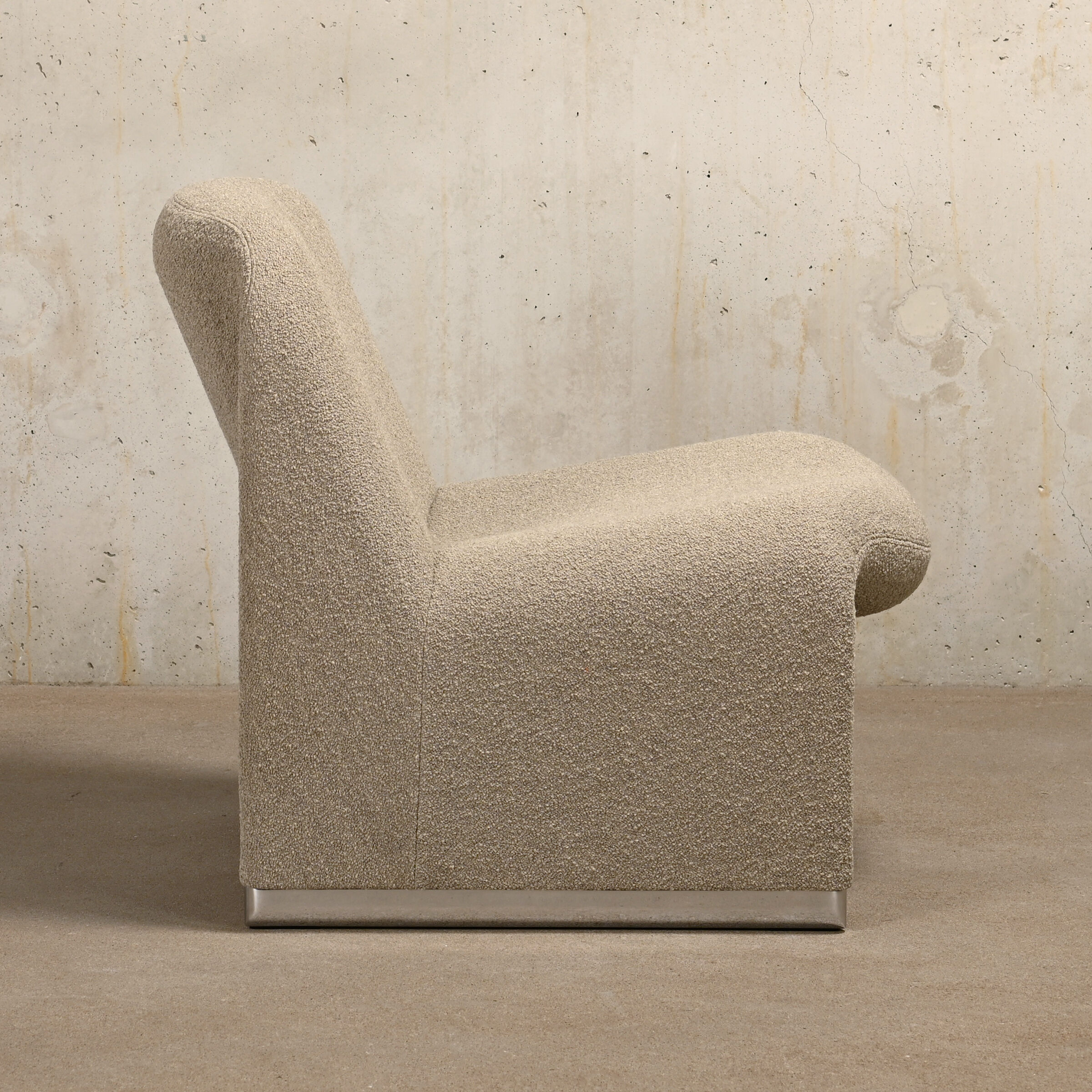 Giancarlo Piretti Alky Lounge Chairs in stone grey Bouclé Wool, Anonima Castelli