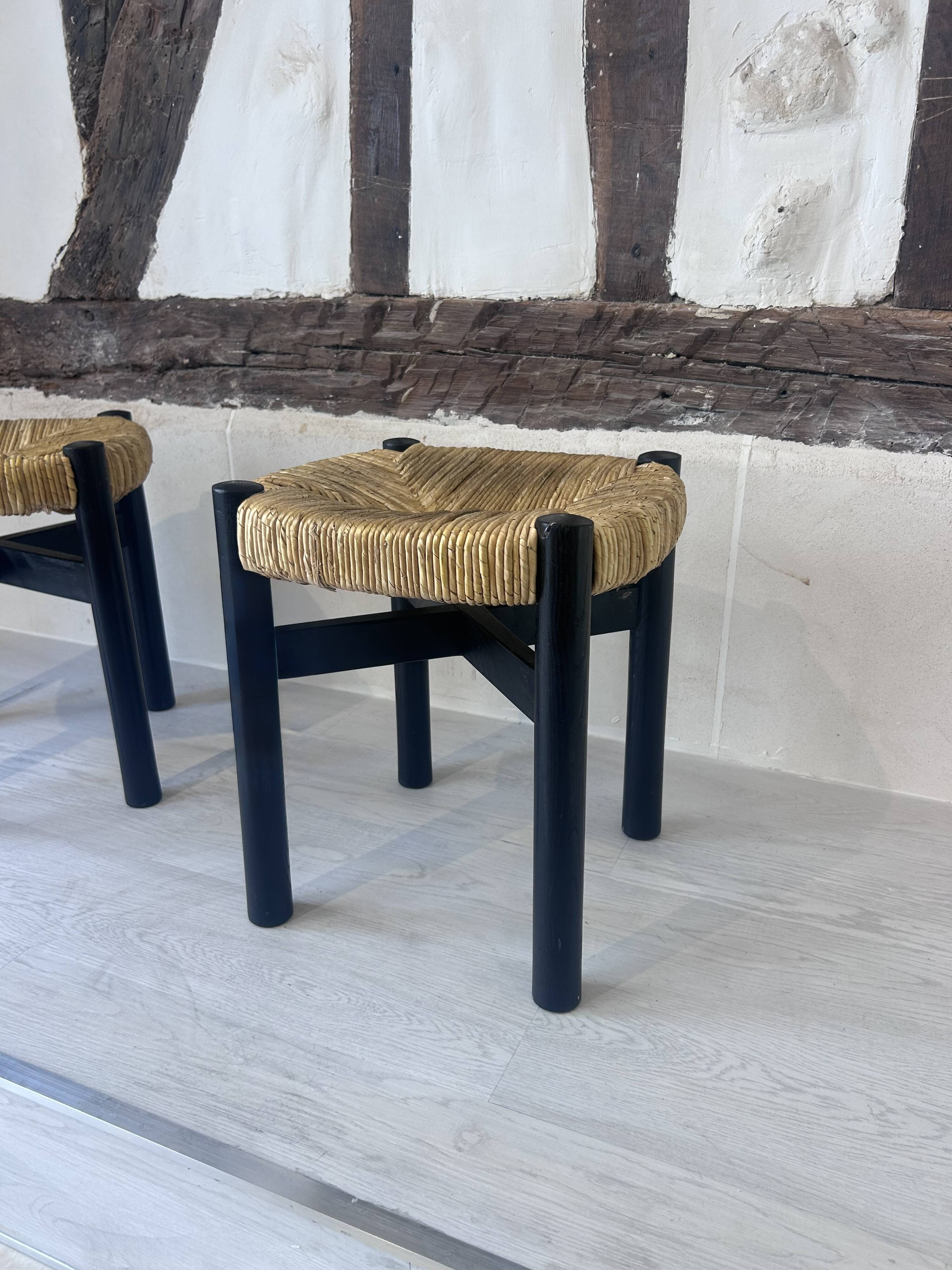 2 "Meribel" stools in black by Charlotte Perriand, 1960