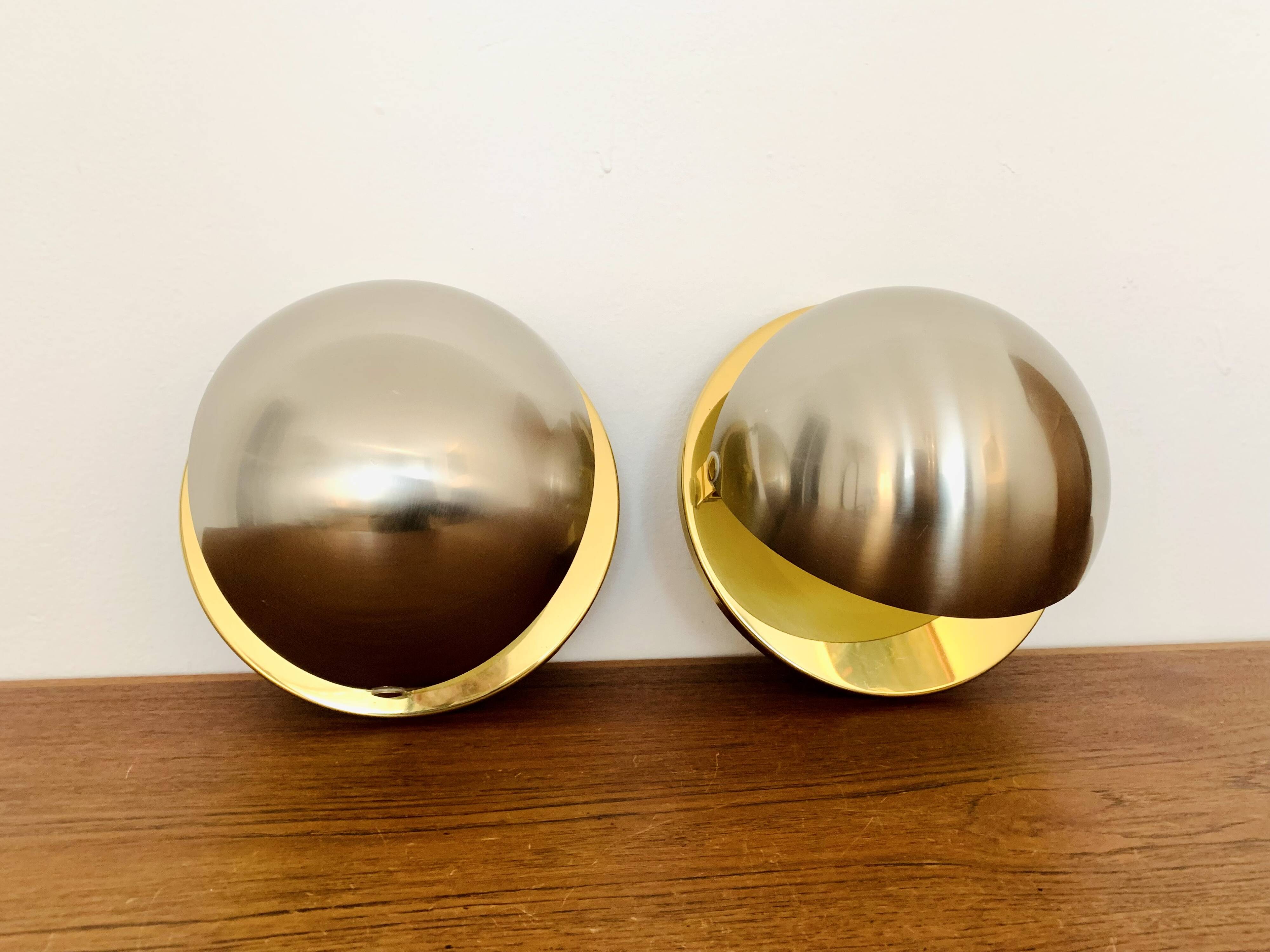 Set of 2 1970s Bicolor Space Age Wall Lamps by Sölken