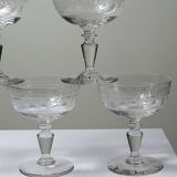 Set of 6 antique fine crystal champagne glasses, star engraved, 19th-20th century.