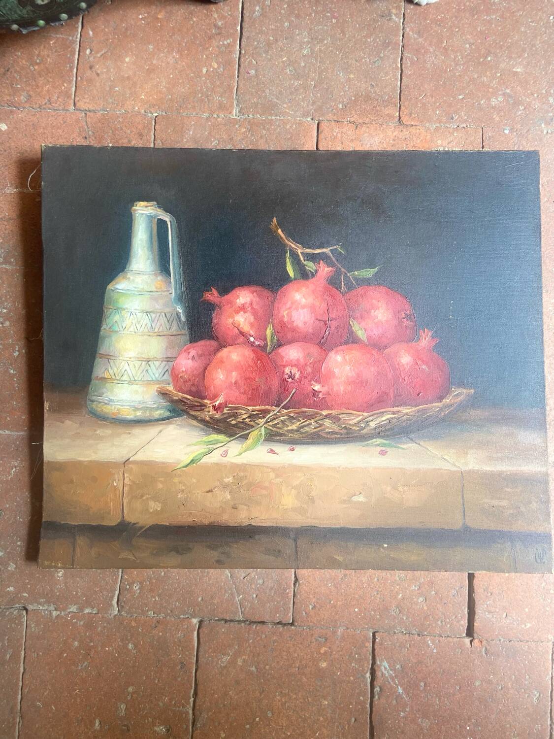 Old painting - Oil painting - Still life with pomegranates