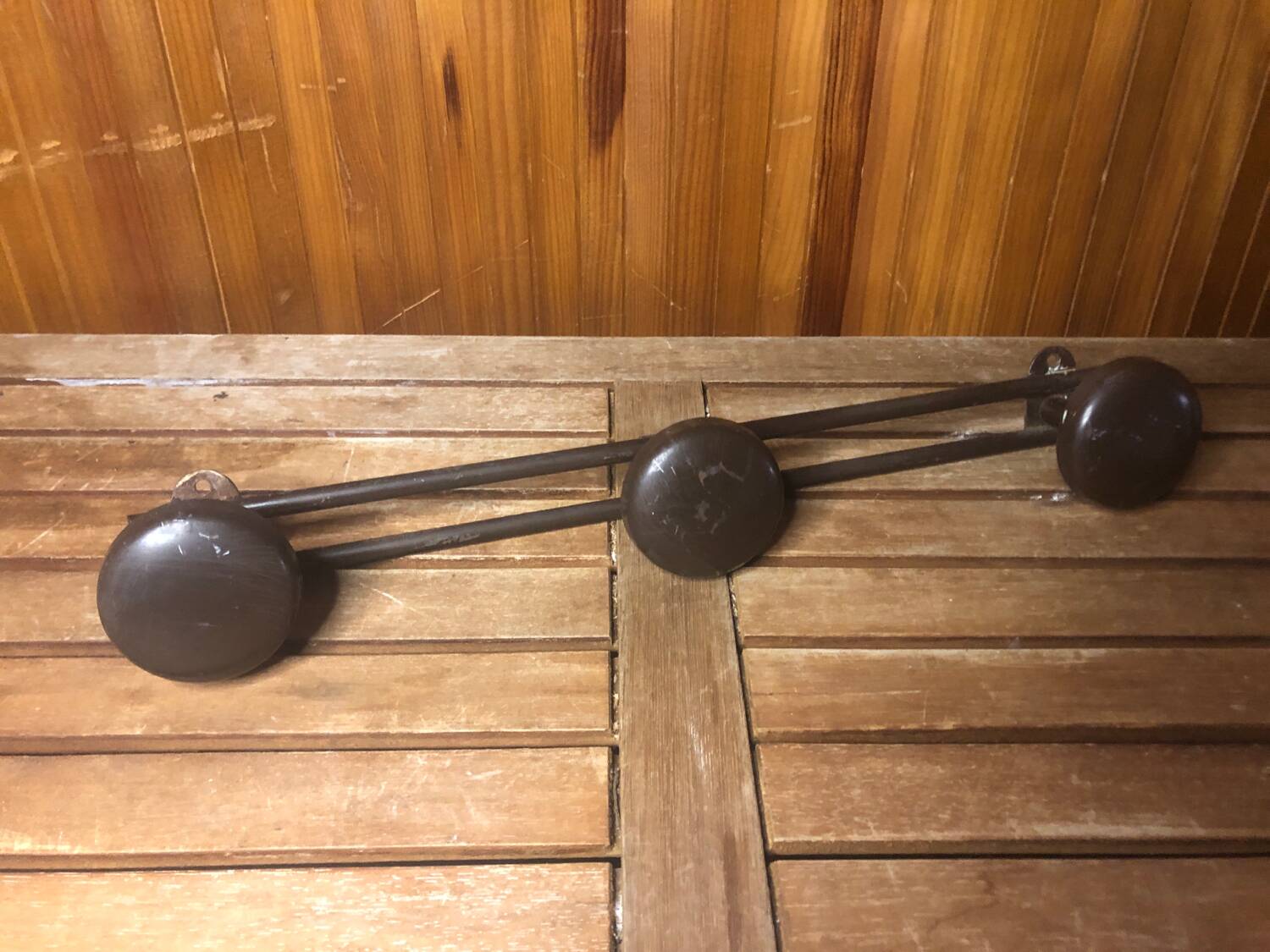 Old wall coat rack x3 vintage brown metal #a418
