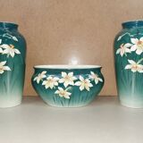 Pair of vases + art nouveau planter, barbotine de bruyn fives lille
