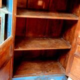 Armoire buffet bleu vaisselier vitre bois vieux teck 2 tiroirs