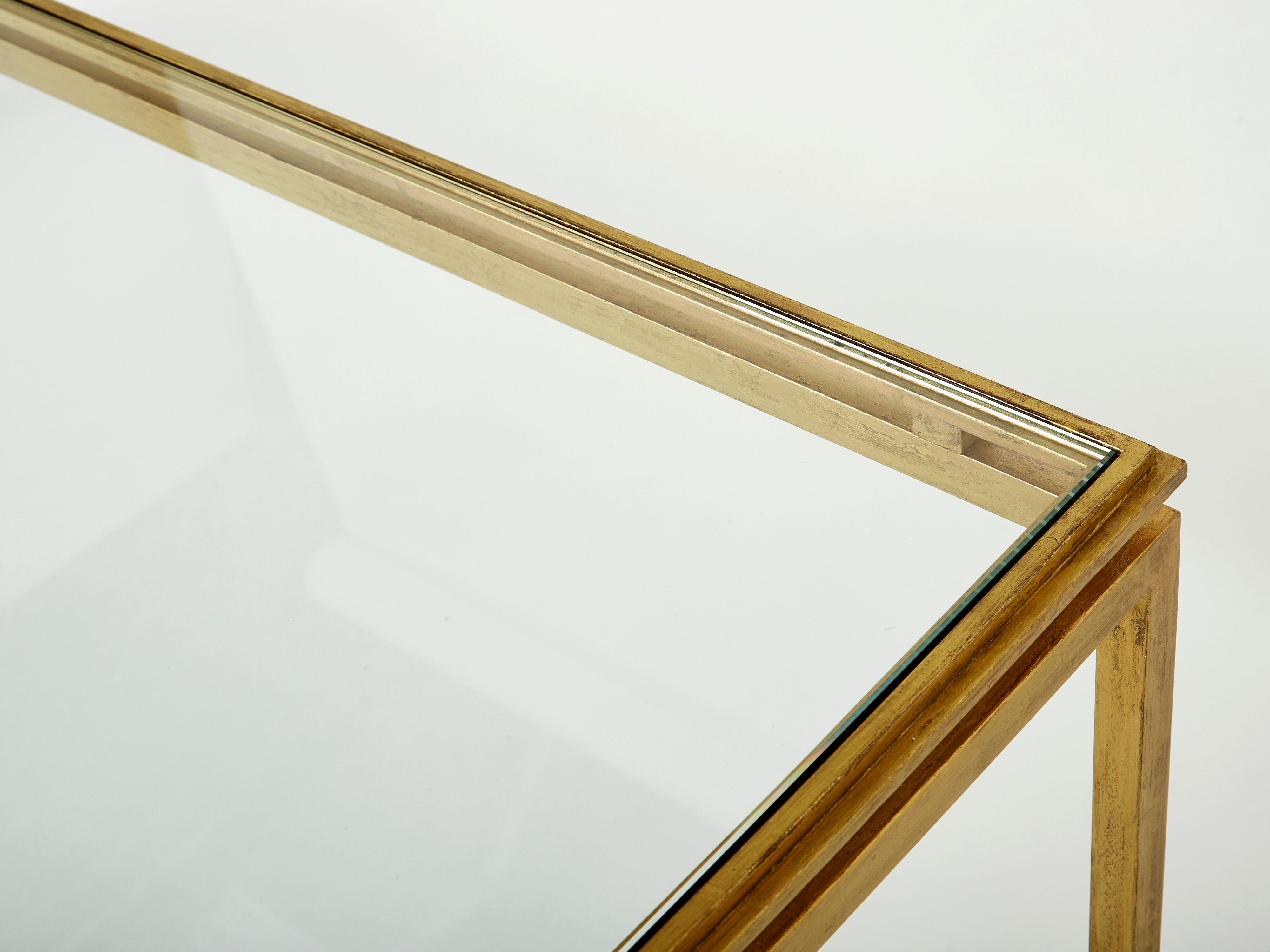 Coffee table beaten iron gilded glass Maison Ramsay 1950