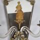 Pair of antique Murano wall lights with gilded engraved mirror, Italy, 19th century