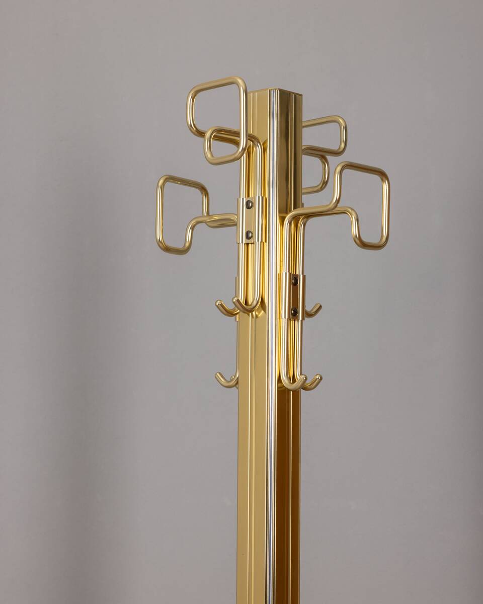 Vintage 80's floor coat rack in golden brass italian design