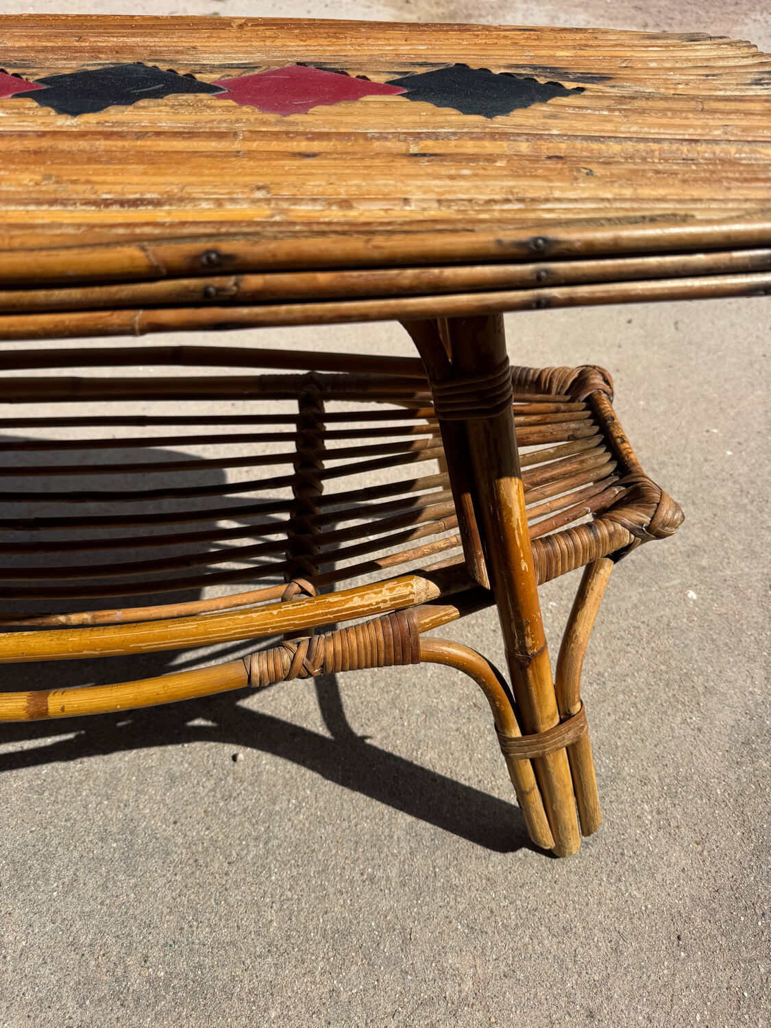 Table basse rotin bambou années 60