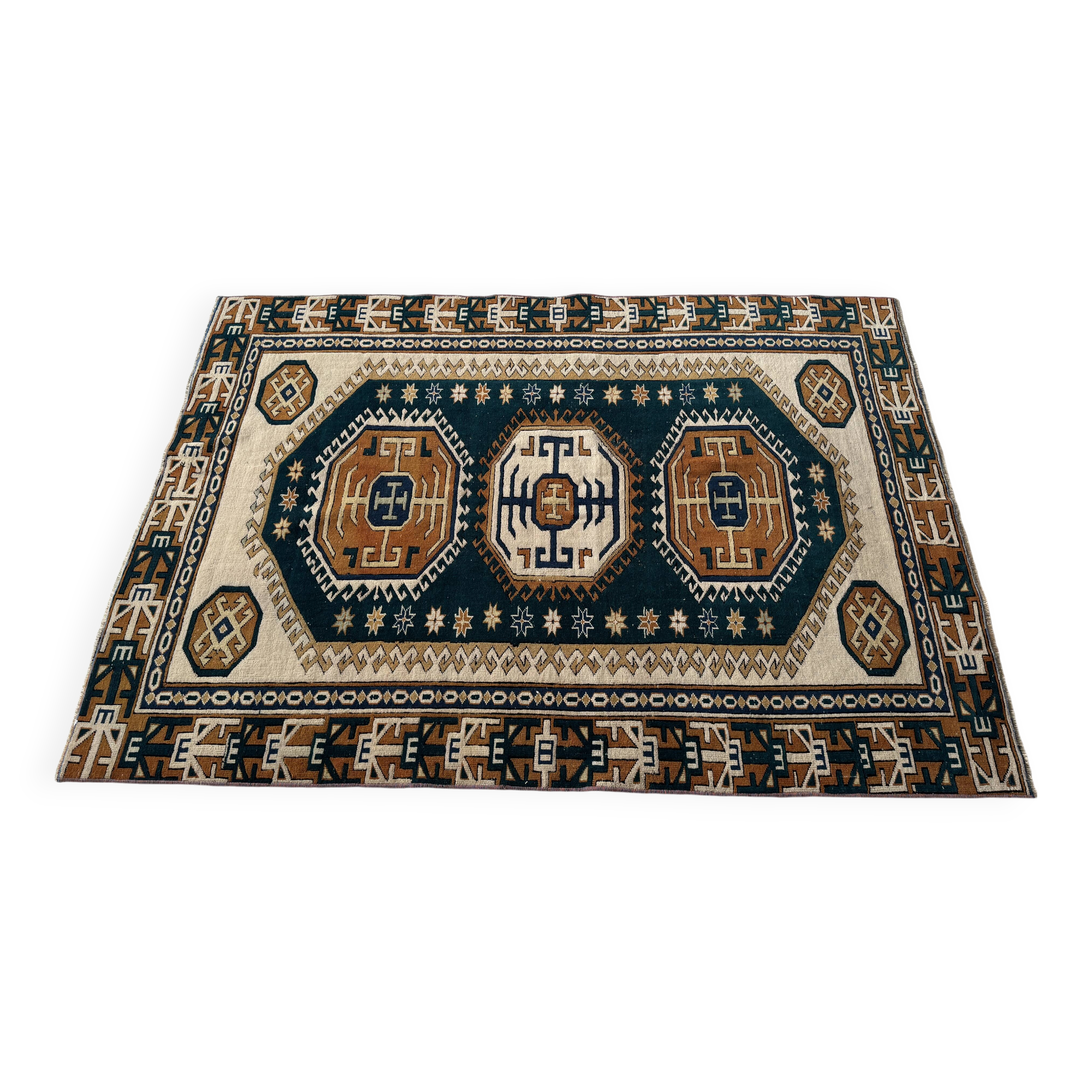 Tapis Oushak moderne en laine douce fait main, tapis vintage turc,