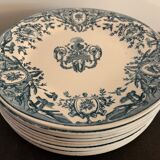 10 plates in old blue earthenware Terre de Fer Léon Graves model Louis XVI 20th century