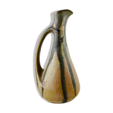 Ancient soliflore vase in sandstone beige and gray-green ewer shape signed Denbac